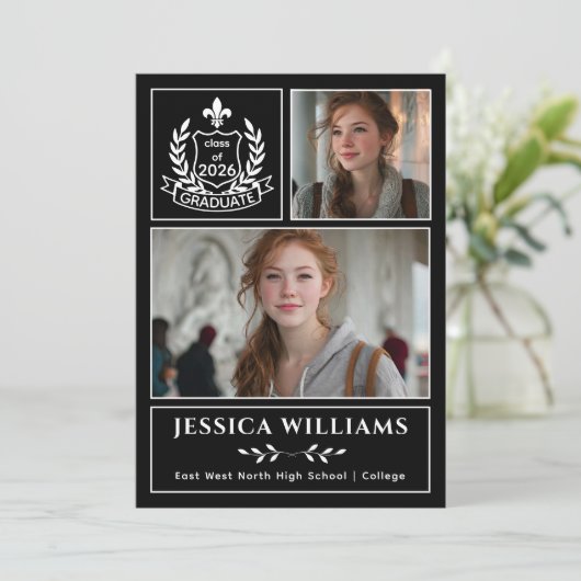 Modern Laurels 3 Photo Class of 2026 Graduation 案内状 (スタンド正面)