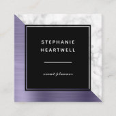 Modern Lavender Brushed Metal White Marble Black スクエア名刺 (正面)