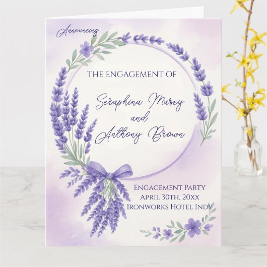 Modern Lavender Typography Engagement Party Invite カード (黄色い花)