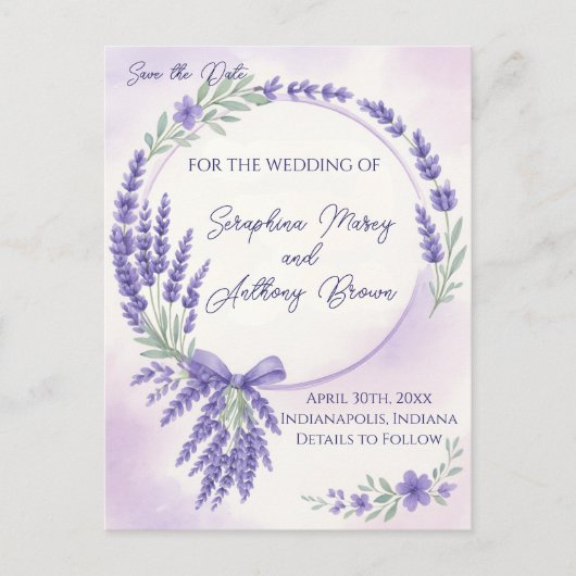 Modern Lavender Typography Save the Date Postcard 案内ポストカード (正面)