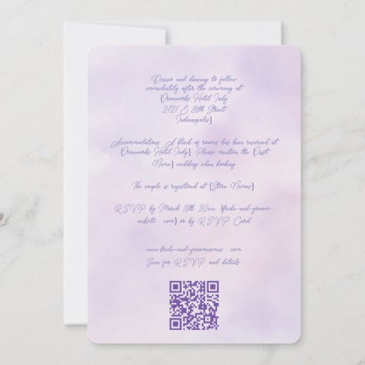 Modern Lavender Typography Wreath Wedding Invite 招待状 (裏面)