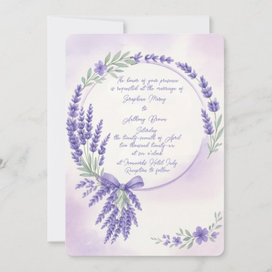 Modern Lavender Typography Wreath Wedding Invite 招待状 (正面)