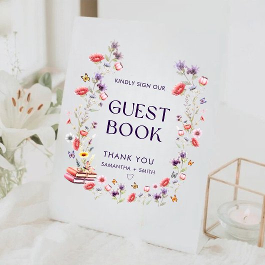 Modern Lavender Wildflower Guest Book 台座サイン
