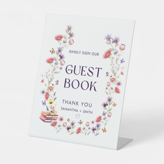 Modern Lavender Wildflower Guest Book 台座サイン (正面)