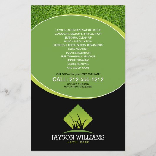 Modern Lawn Care/Landscaping Grass Logo Black チラシ (裏面)