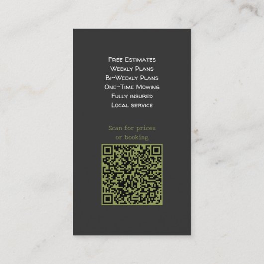 Modern Lawn Mowing Service Business Card with QR  名刺 (裏面)