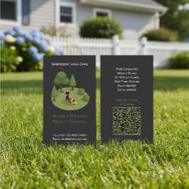 Modern Lawn Mowing Service Business Card with QR  名刺