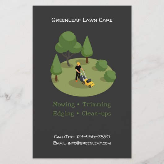 Modern Lawn Mowing Service Business Flyer with QR  チラシ (正面)