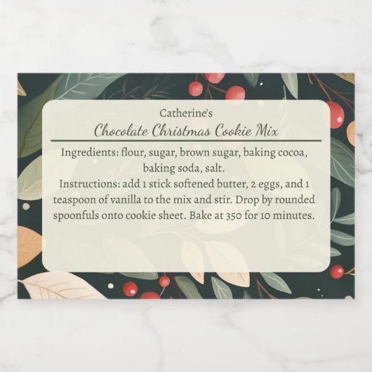 Modern Leaves and Berries Christmas Baking Mix フードラベル (シングルラベル)