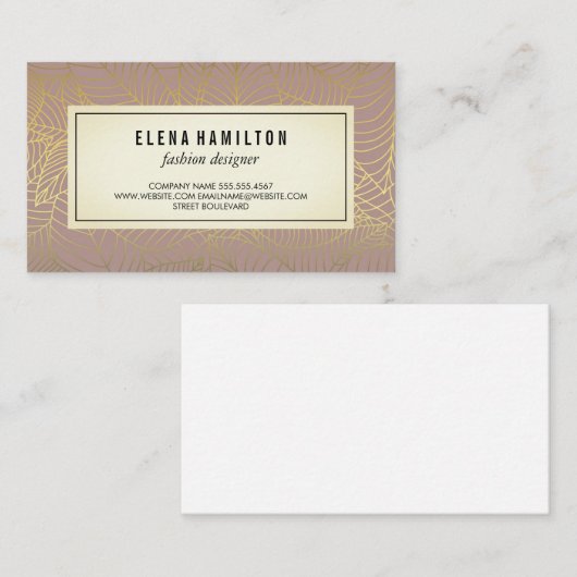 Modern Leaves Gold Line Pattern 名刺 (正面/裏面)