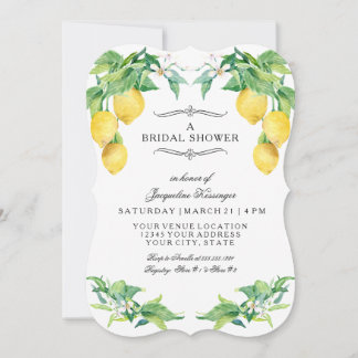 Modern Lemon Citrus Floral Elegant Bridal Shower 招待状