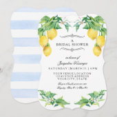 Modern Lemon Floral Elegant Blue Bridal Shower 招待状 (正面/裏面)