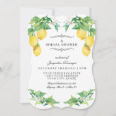 Modern Lemon Floral Elegant Blue Bridal Shower 招待状 (正面)