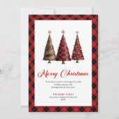 Modern leopard Christmas tree buffalo plaid card シーズンカード (正面)