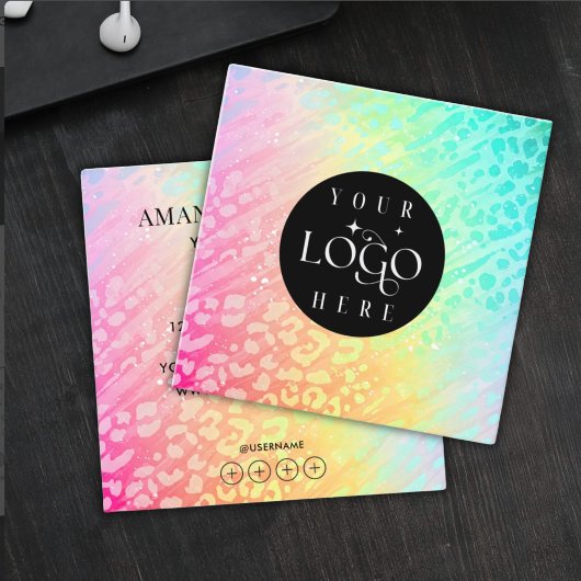 Modern Leopard Glitter Professional Logo Square スクエア名刺