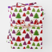 Modern Leopard Print Multi Colors Christmas Trees ラッピングペーパーシート (インサイチュ)