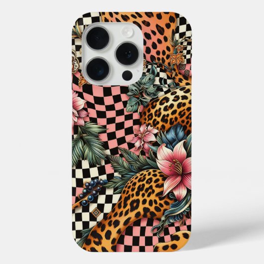 Modern Leopard & Tropical Floral Phone Case - Pink Case-Mate iPhoneケース (裏面)