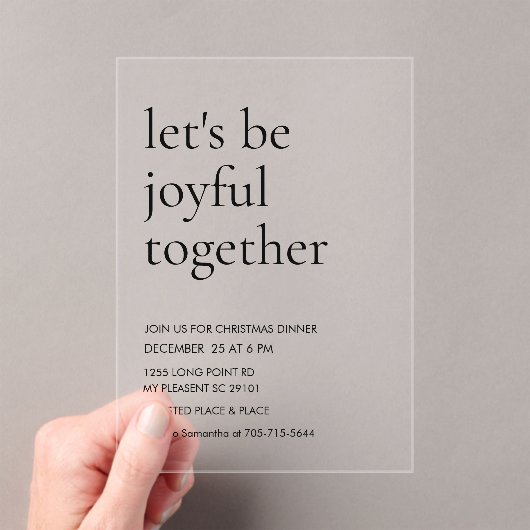 Modern “Let’s Be Joyful Together” Christmas アクリル招待状 (インサイチュ (ポータブル))