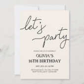 Modern Let’s Party 16th Birthday 招待状 (正面)
