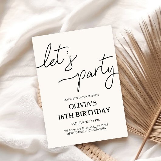 Modern Let’s Party 16th Birthday 招待状
