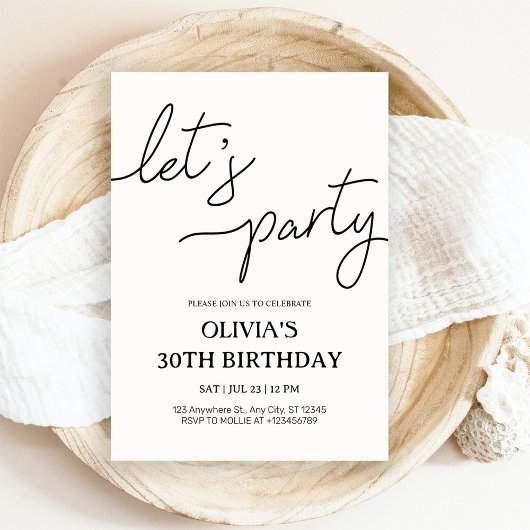 Modern Let’s Party 30th Birthday 招待状
