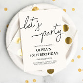 Modern Let’s Party 40th Birthday 招待状