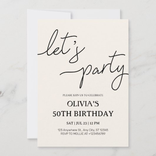 Modern Let’s Party 50th Birthday 招待状 (正面)