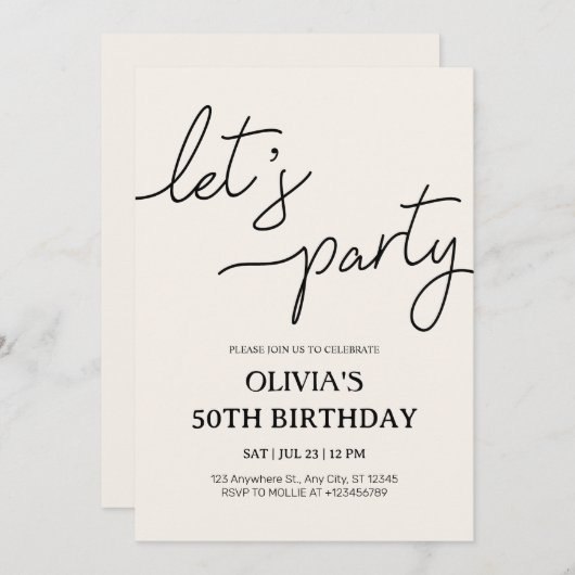 Modern Let’s Party 50th Birthday 招待状 (正面/裏面)