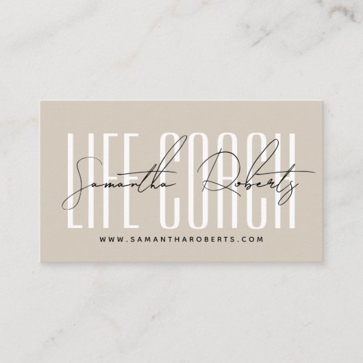 Modern life coach typography script beige 名刺 (正面)