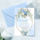 Modern Light Blue Peonies Greenery Bridal Shower  招待状