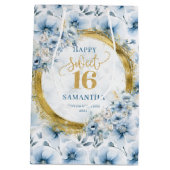 Modern Light Blue Sweet 16 Gold Glitter Party Bag ミディアムペーパーバッグ (裏面)