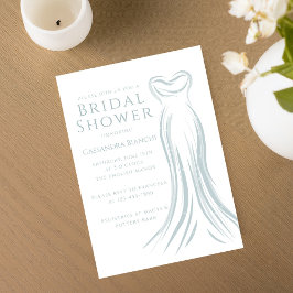 Modern Light Blue Wedding Dress Bridal Shower 招待状