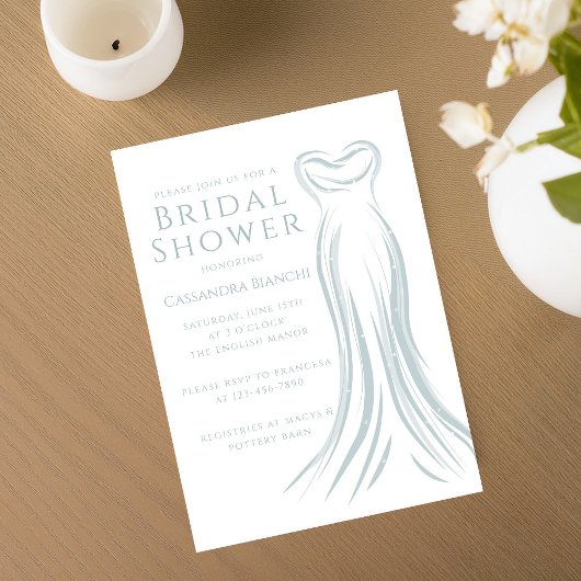 Modern Light Blue Wedding Dress Bridal Shower 招待状