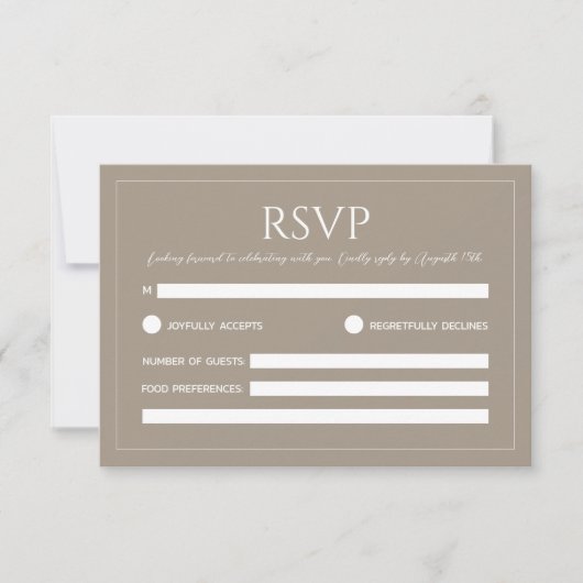 Modern light brown minimalist wedding 出欠カード (正面)