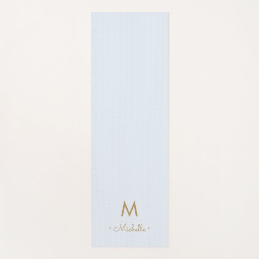 Modern Light Dusty Blue Gold Script Monogram ヨガマット (正面)
