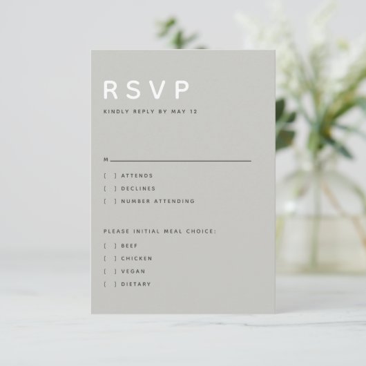 Modern Light Grey Editorial All Caps RSVP Card (スタンド正面)