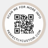 Modern light mocha brown border QR code and text ラウンドシール (正面)