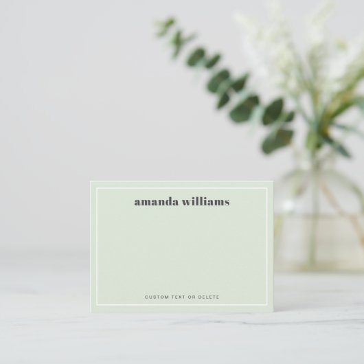Modern light sage green name & text mini notecard 名刺 (スタンド正面)