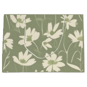 Modern Light Sage White Wildflower ラージペーパーバッグ (正面)