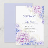 Modern Lilac & Blue Floral Wedding 招待状 (正面/裏面)