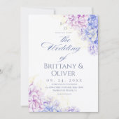  Modern Lilac & Blue Spring  Floral Wedding 招待状 (正面)