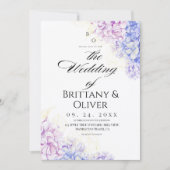  Modern Lilac & Blue Spring  Floral Wedding 招待状 (正面)