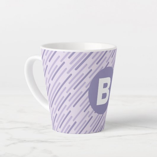 Modern Lilac Purple Diagonal Stripes Monogram カフェラテマグ (左アングル)