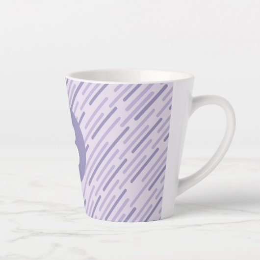 Modern Lilac Purple Diagonal Stripes Monogram カフェラテマグ (右)
