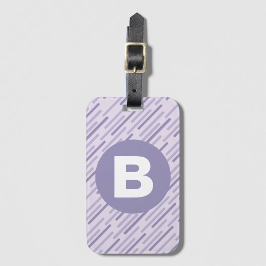 Modern Lilac Purple Diagonal Stripes Monogram ラゲッジタグ (正面縦)