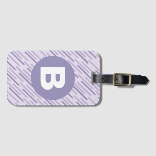 Modern Lilac Purple Diagonal Stripes Monogram ラゲッジタグ (正面横)
