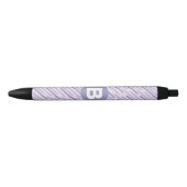 Modern Lilac Purple Diagonal Stripes Monogram 黒ボールペン (正面)
