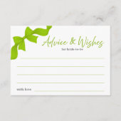 Modern Lime Green Coquette Bow Advice and Wishes エンクロージャーカード (正面)