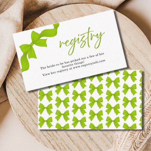 Modern Lime Green Coquette Bow Registry エンクロージャーカード