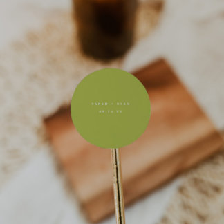 Modern Lime Green Custom Names Wedding ラウンドシール